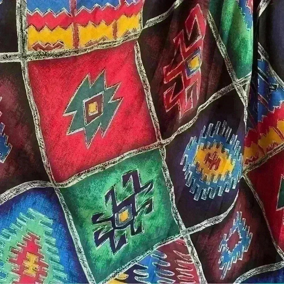 Vintage Kenneth Mitchell Aztec Southwestern Boho Maxi Colorful Skirt Large XL - Picture 12 of 12